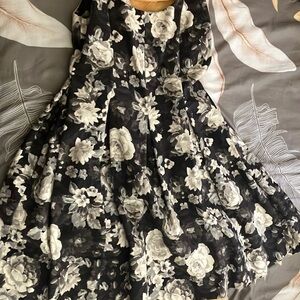 Floral Black and White Kids Dress